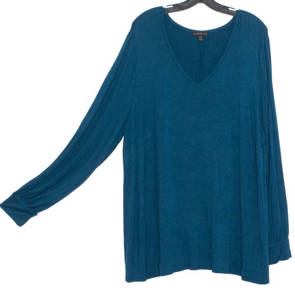 NWOT Lane Bryant Womens Top V Neck Balloon Sleeve Tee Poseidon Blue 18/20 DM - Picture 1 of 4